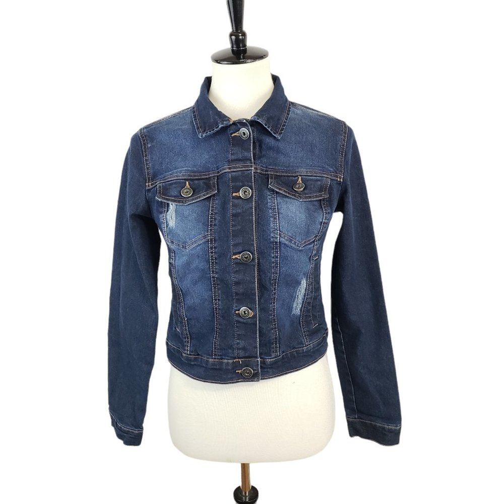 New Look Dark-wash Cropped Denim Jacket Size Small